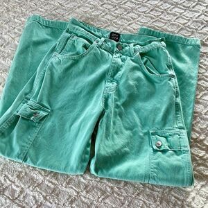 BDG Turquoise Cargo Straight Leg Jeans Size 25 Big Pockets‎ Casual Loose Fit